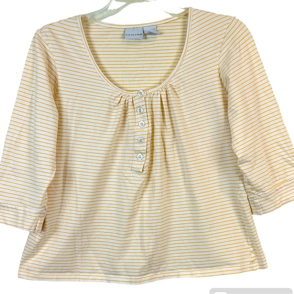 Yellow pinstripe Rouched Neck 3/4 Sleeve Kidcore Top Size M 🔥